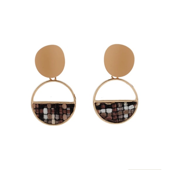 Earrings Irredesident, Gold With Boho Tile, New! - Picture 3 of 4